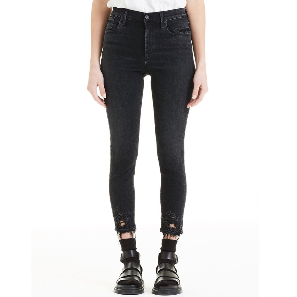 Agolde Jeans High Rise Sophie Skinny Distressed Washed Black Ankle Crop Size 27